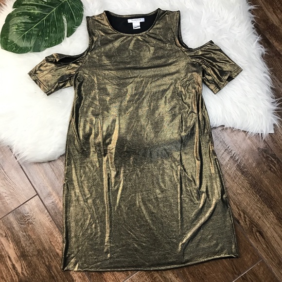 GLAMOROUS • Gold Metallic Cold Shoulder Dress - Picture 2 of 7
